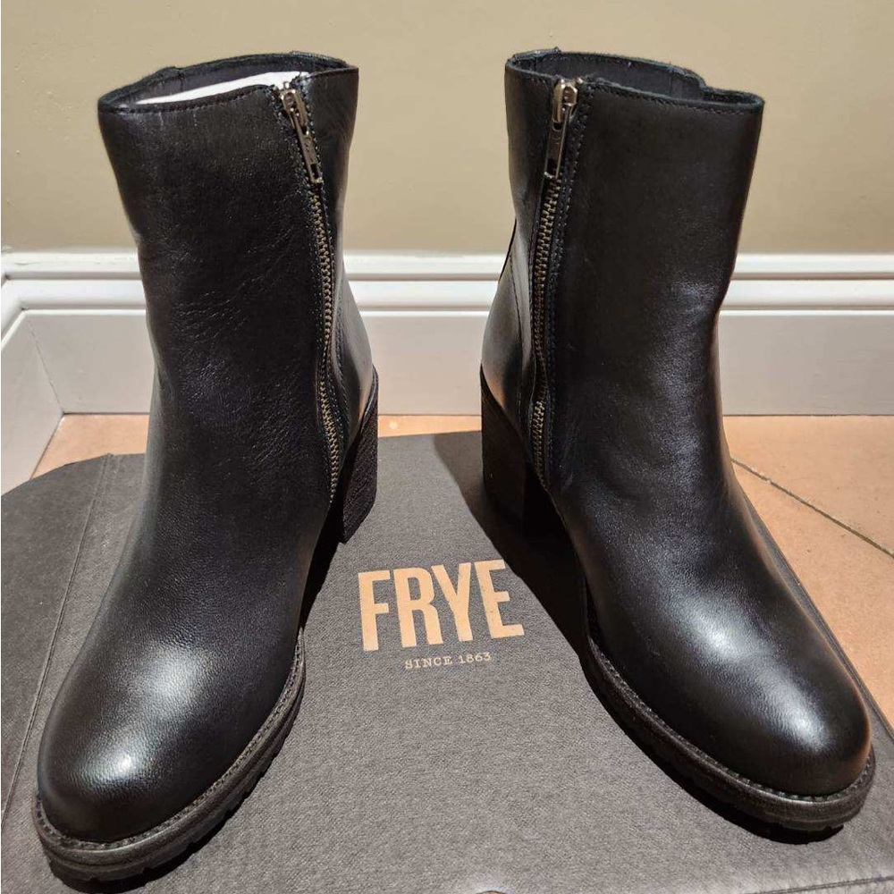 Ankle 100%black leather.  Brand New Frye boots.